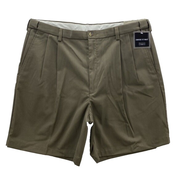 Haggar Comfort Classic Fit Waist Shorts Mens 40 Olive Pleated Front Preppy Chino - Picture 1 of 16
